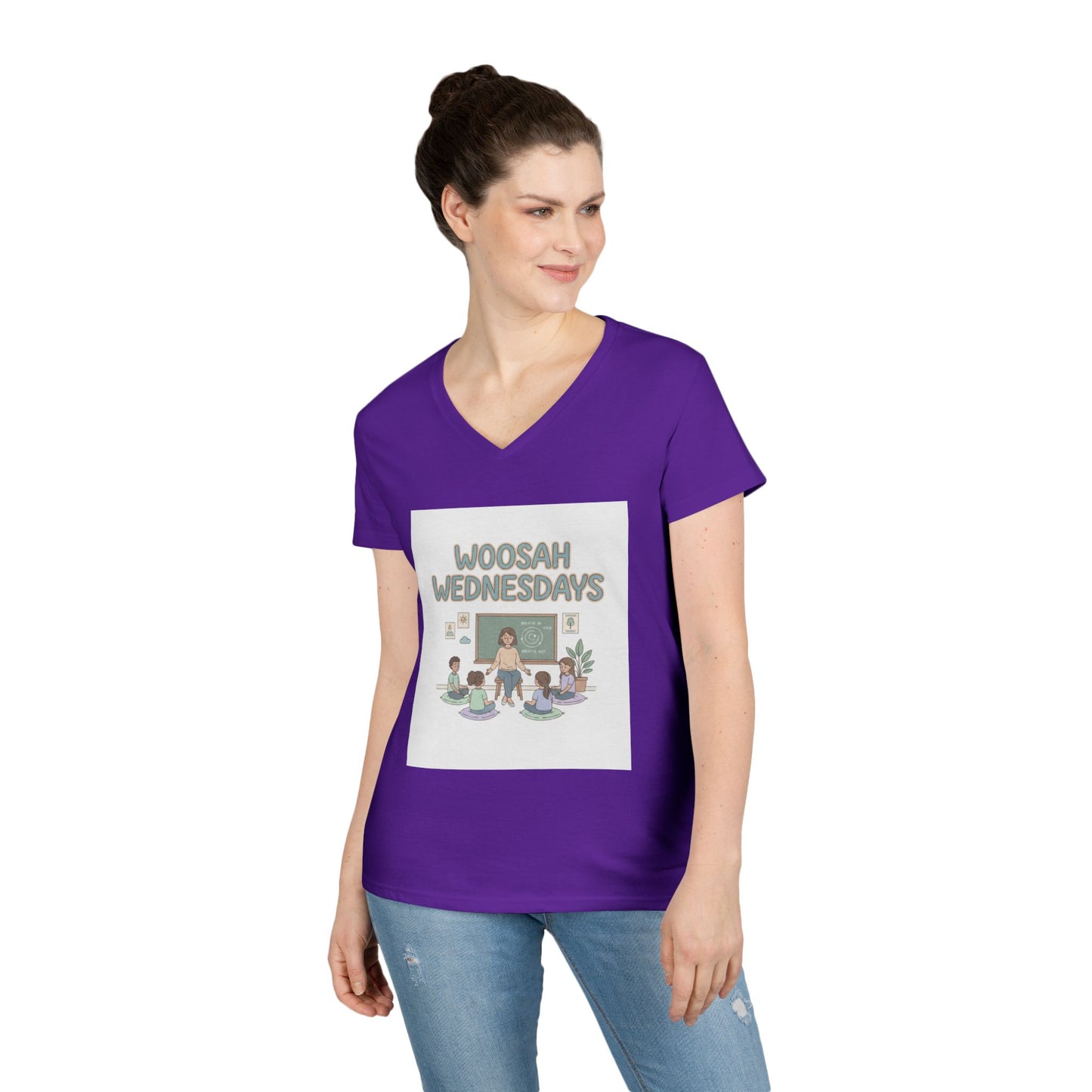 Woosah Wednesdays V-Neck Tee — Women's Calm Meditation Shirt