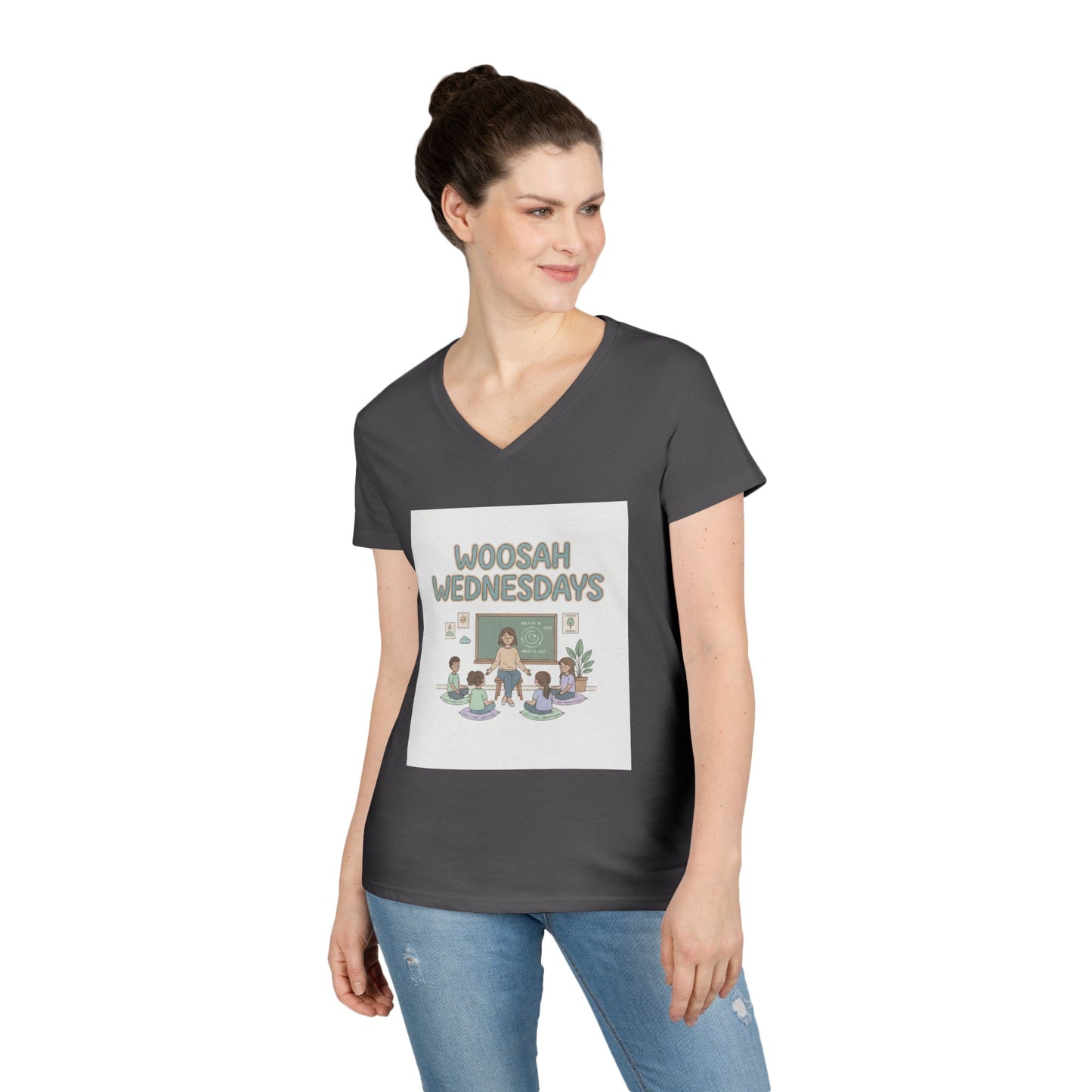 Woosah Wednesdays V-Neck Tee — Women's Calm Meditation Shirt