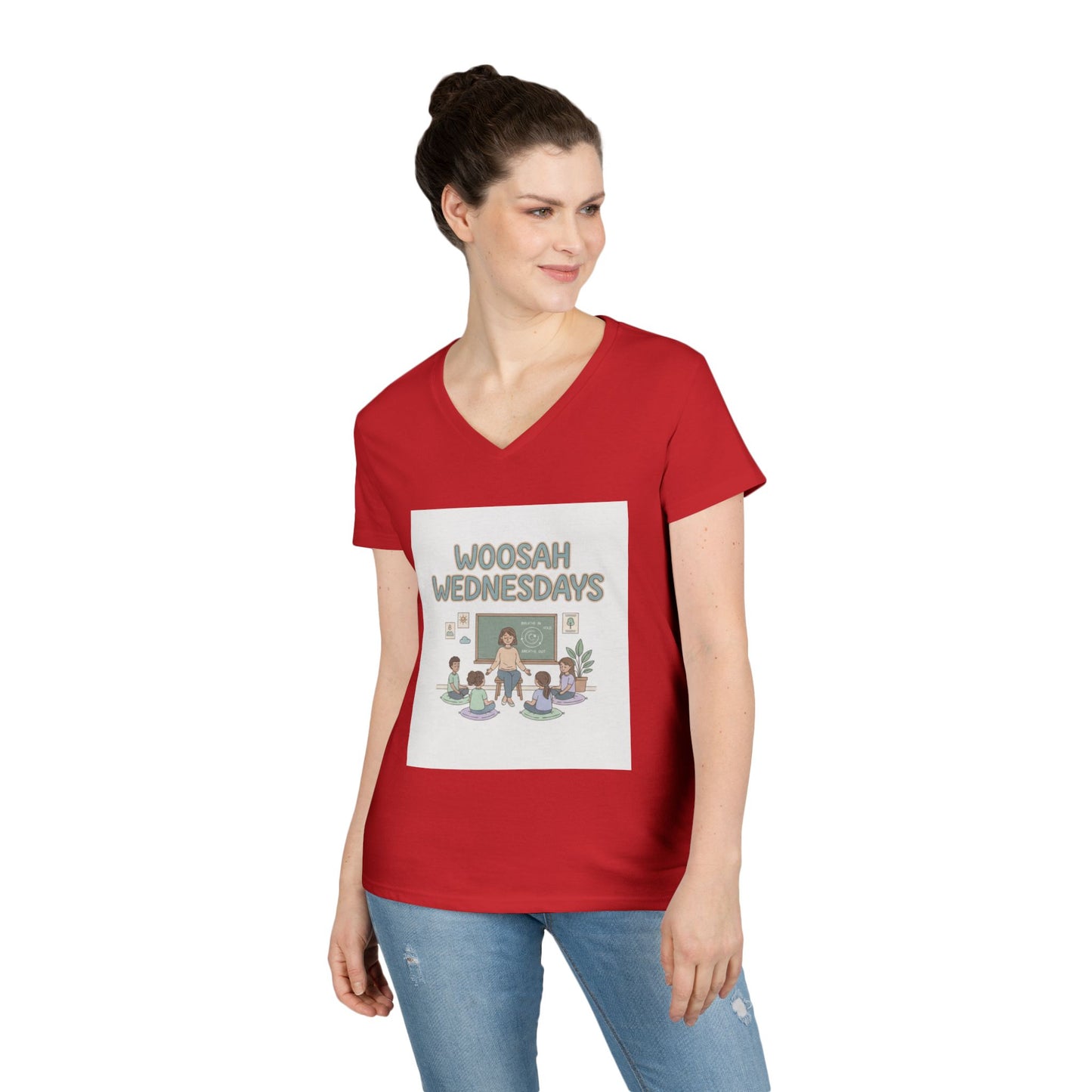 Woosah Wednesdays V-Neck Tee — Women's Calm Meditation Shirt