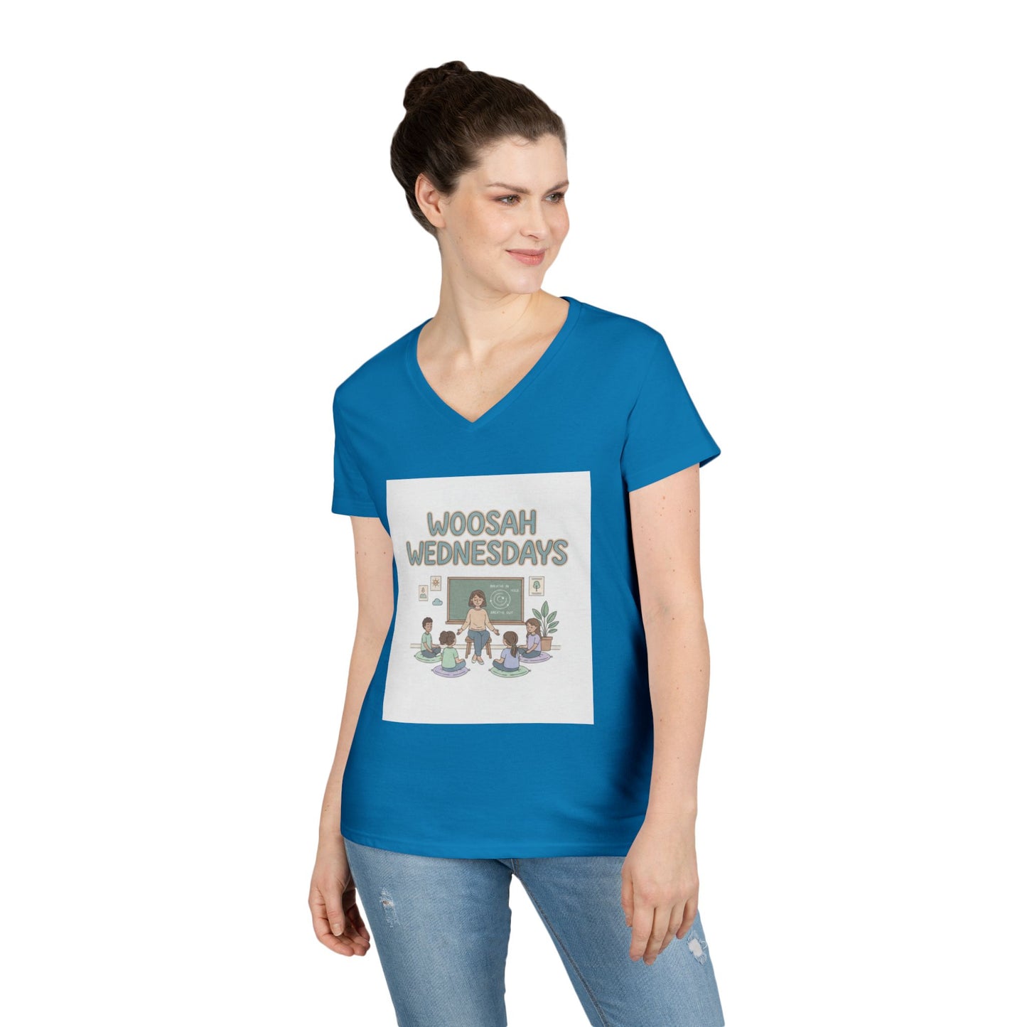 Woosah Wednesdays V-Neck Tee — Women's Calm Meditation Shirt