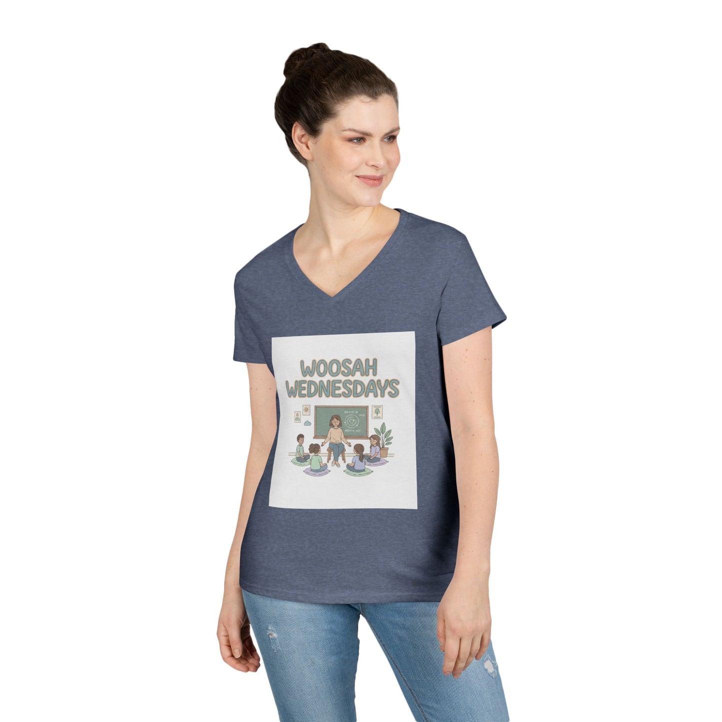 Woosah Wednesdays V-Neck Tee — Women's Calm Meditation Shirt
