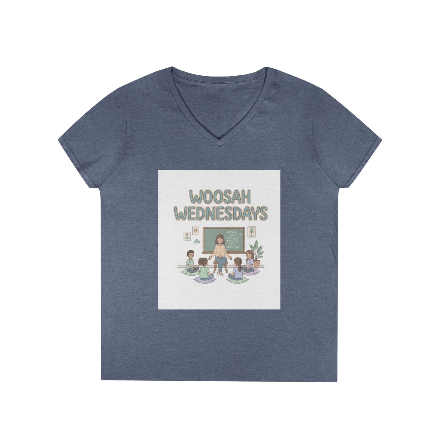 Woosah Wednesdays V-Neck Tee — Women's Calm Meditation Shirt