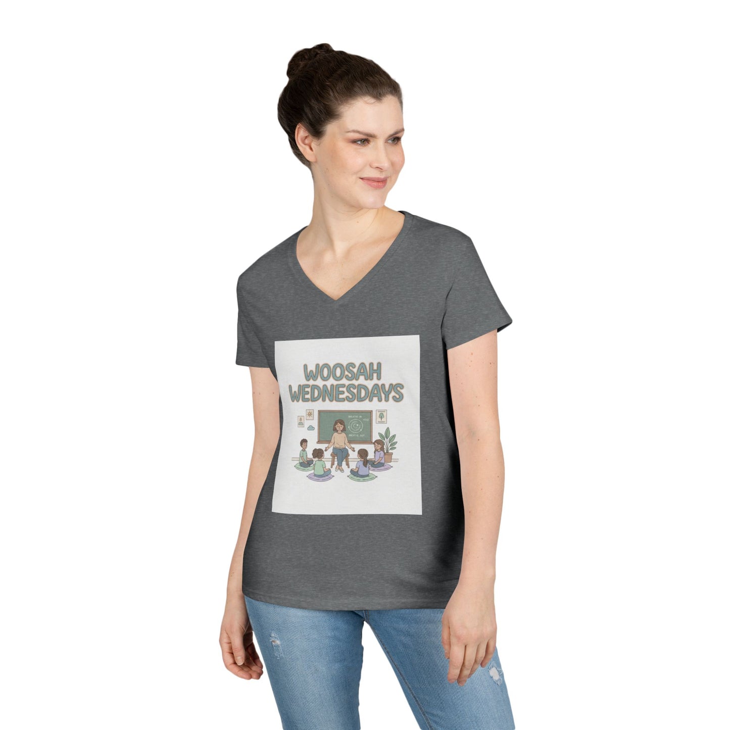 Woosah Wednesdays V-Neck Tee — Women's Calm Meditation Shirt