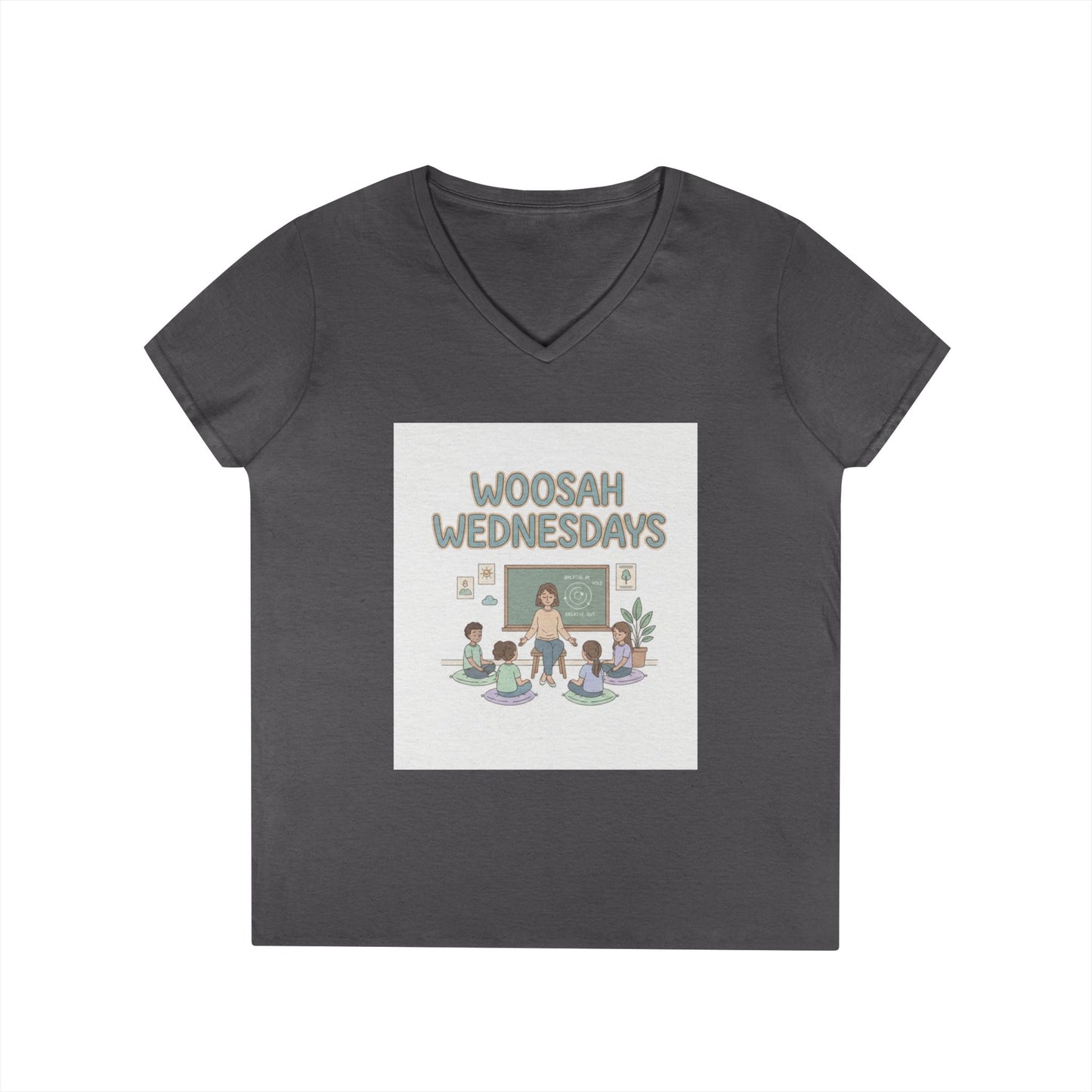 Woosah Wednesdays V-Neck Tee — Women's Calm Meditation Shirt