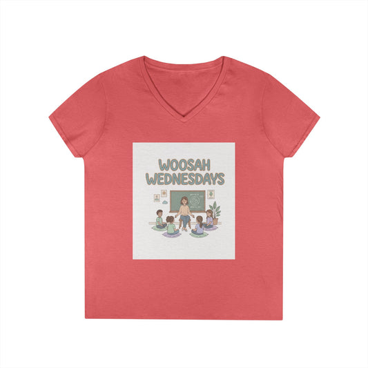 Woosah Wednesdays V-Neck Tee — Women's Calm Meditation Shirt