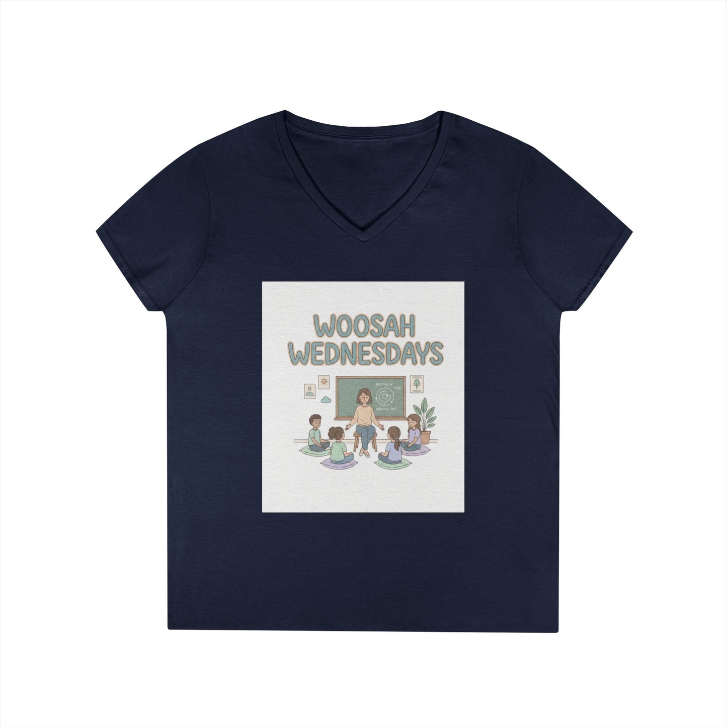 Woosah Wednesdays V-Neck Tee — Women's Calm Meditation Shirt