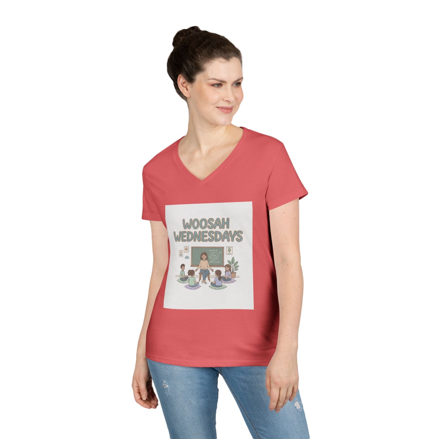 Woosah Wednesdays V-Neck Tee — Women's Calm Meditation Shirt