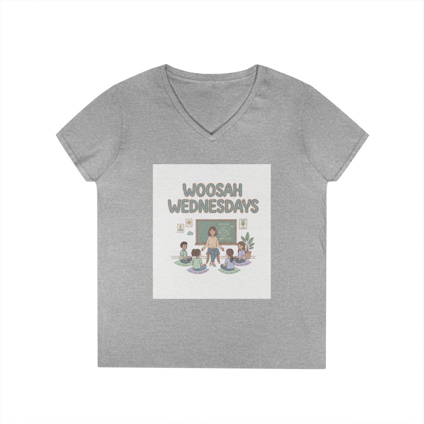 Woosah Wednesdays V-Neck Tee — Women's Calm Meditation Shirt