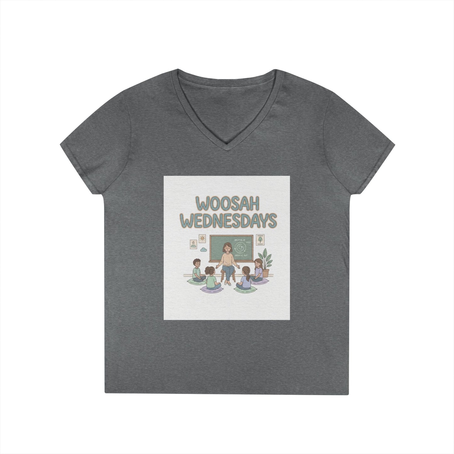 Woosah Wednesdays V-Neck Tee — Women's Calm Meditation Shirt