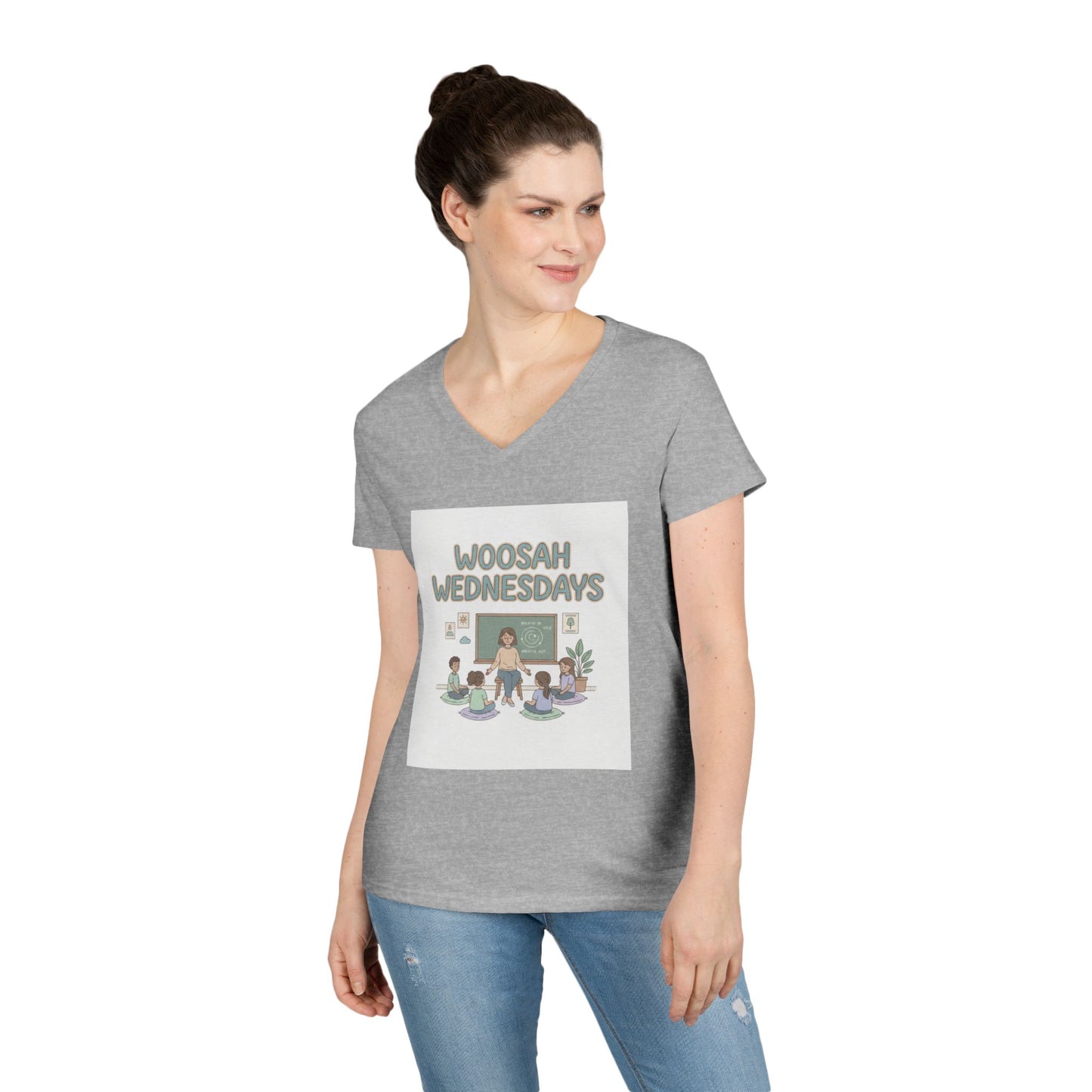 Woosah Wednesdays V-Neck Tee — Women's Calm Meditation Shirt