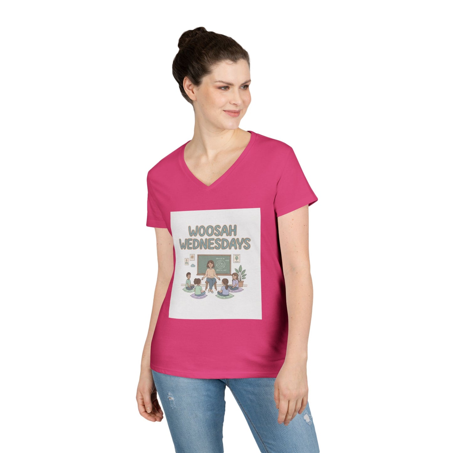 Woosah Wednesdays V-Neck Tee — Women's Calm Meditation Shirt